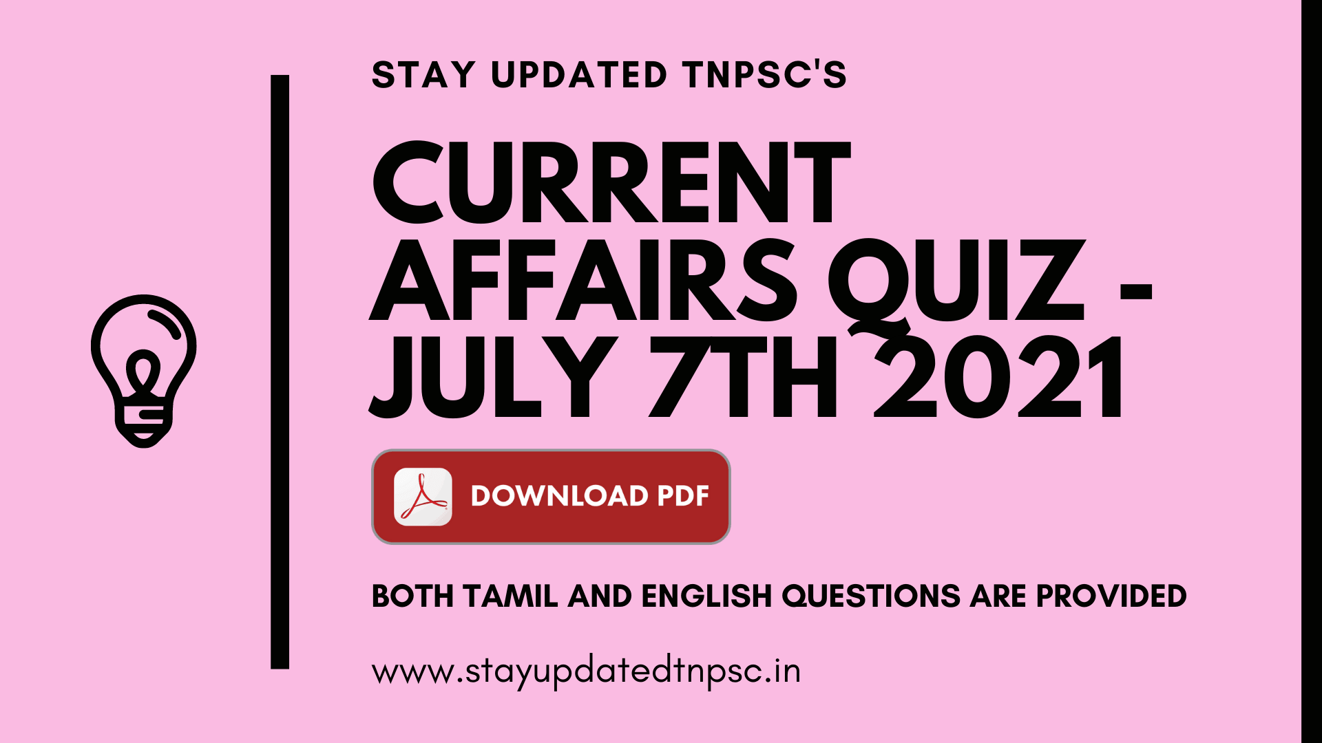 TNPSC DAILY CURRENT AFFAIRS: 07 JUNE 2021 TNPSC தினசரி நடப்பு நிகழ்வுகள்: 07 ஜூன் 2021 BOTH TAMIL AND ENGLISH QUESTIONS ARE PROVIDED DOWNLOAD PDF AT THE END OF THE QUESTIONS