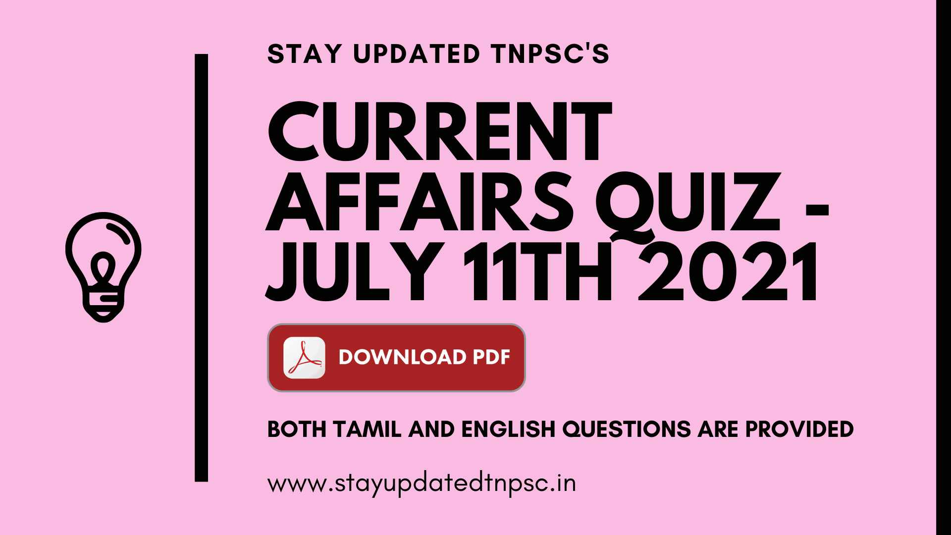 TNPSC DAILY CURRENT AFFAIRS: 11 JUNE 2021 TNPSC தினசரி நடப்பு நிகழ்வுகள்: 11 ஜூன் 2021 BOTH TAMIL AND ENGLISH QUESTIONS ARE PROVIDED DOWNLOAD PDF AT THE END OF THE QUESTIONS